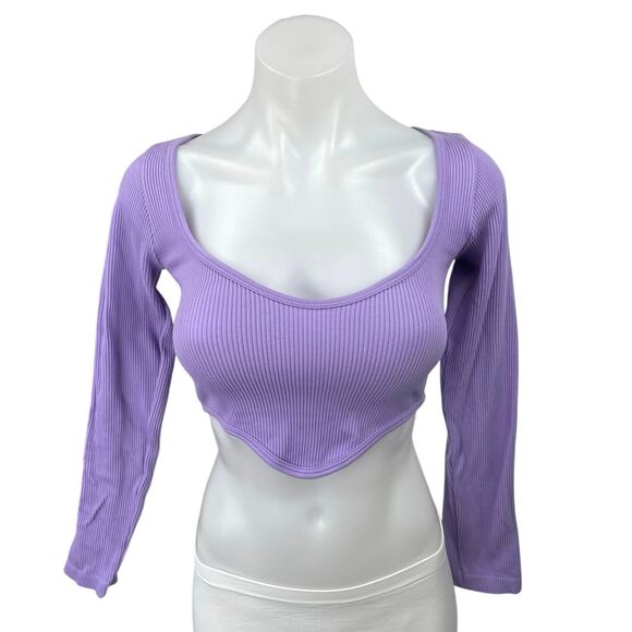 Zara Women's Purple Lavender Rib Knit Long Sleeve Pullover Crop Shirt Top M/L - Picture 5 of 11